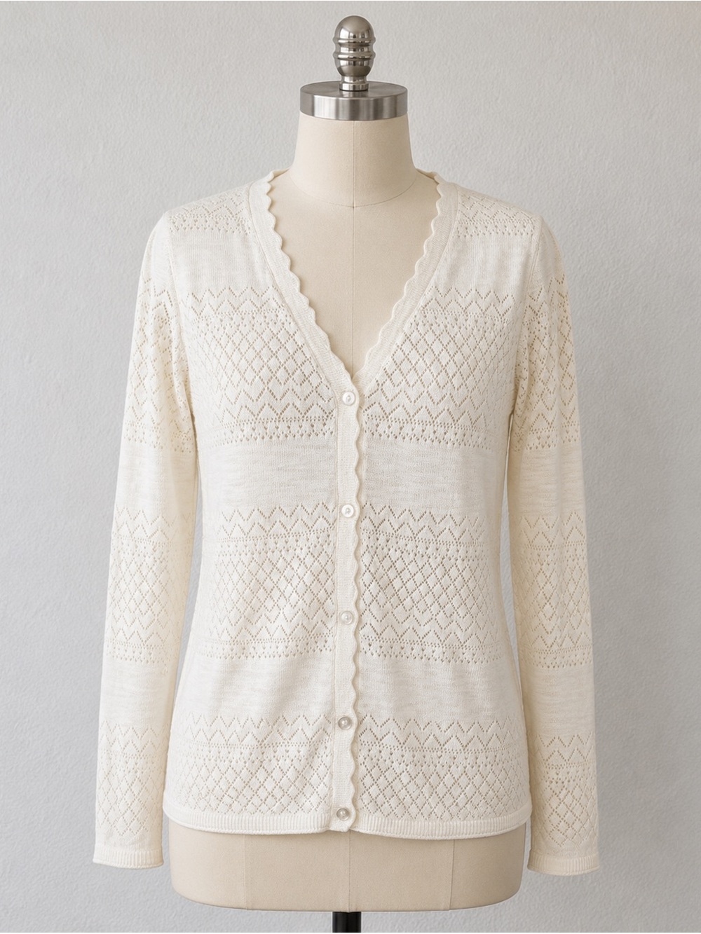 Frye Ivory Pointelle Knit 100% Cotton Cardigan